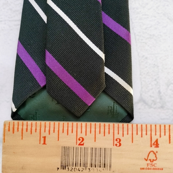Lauren Ralph Lauren Silk Repp Tie Striped Multicolor Purple/Black/White Silk - Picture 7 of 10